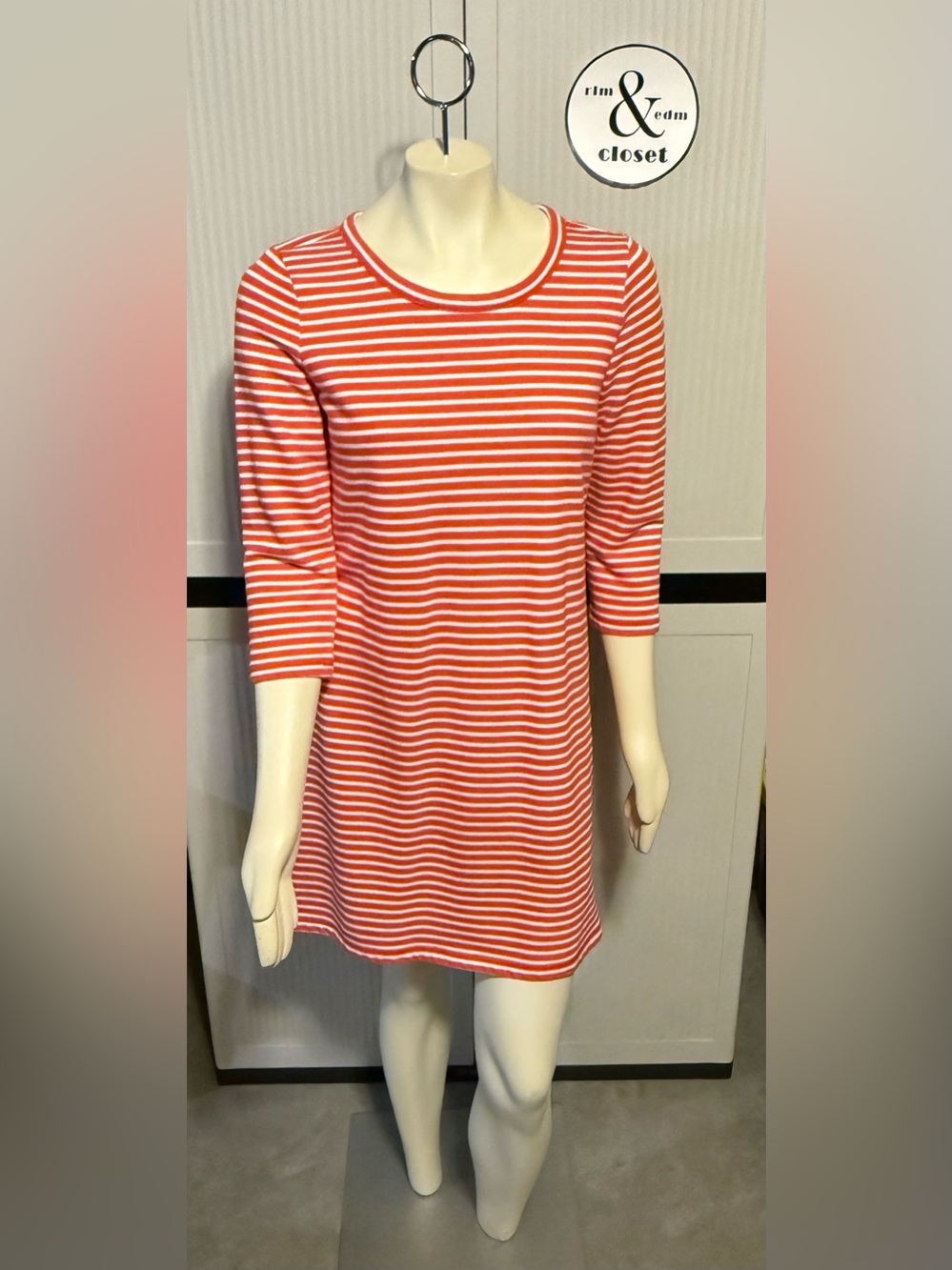 T by Talbots Striped Orange & White Shift Terry Dress - Cute Casual Dress!